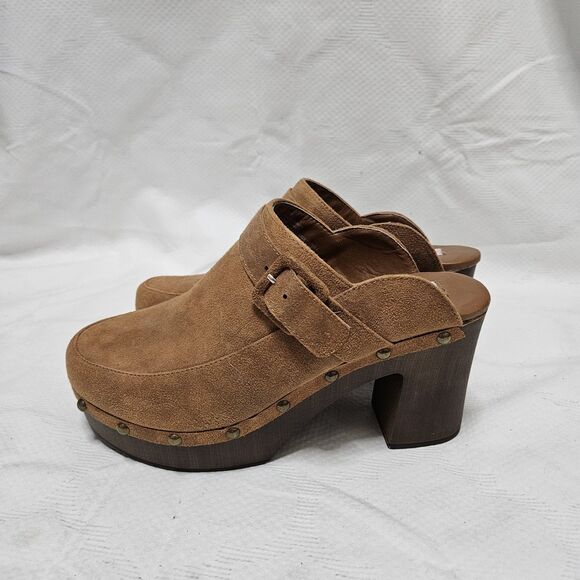 Sugar J-Honey Oiled Fabric Studded Clogs Women’s 8M Brown Mules Block Heel EUC - Picture 8 of 9